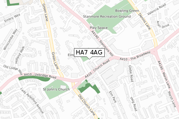 HA7 4AG map - large scale - OS Open Zoomstack (Ordnance Survey)