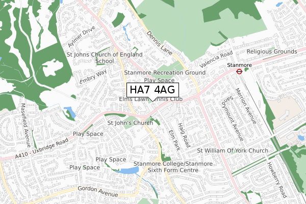HA7 4AG map - small scale - OS Open Zoomstack (Ordnance Survey)