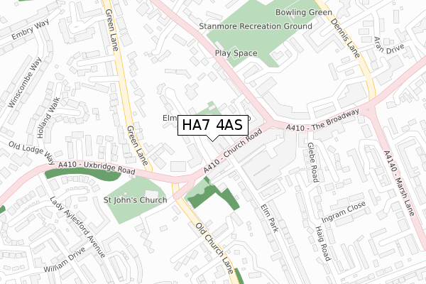 HA7 4AS map - large scale - OS Open Zoomstack (Ordnance Survey)