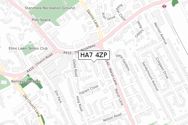 HA7 4ZP map - large scale - OS Open Zoomstack (Ordnance Survey)