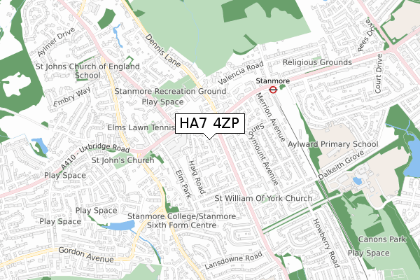 HA7 4ZP map - small scale - OS Open Zoomstack (Ordnance Survey)