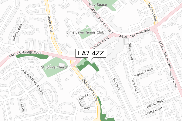 HA7 4ZZ map - large scale - OS Open Zoomstack (Ordnance Survey)