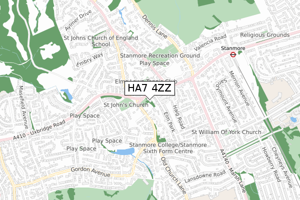 HA7 4ZZ map - small scale - OS Open Zoomstack (Ordnance Survey)