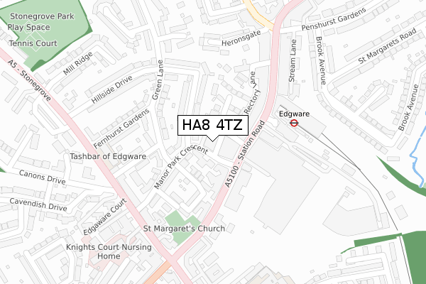 HA8 4TZ map - large scale - OS Open Zoomstack (Ordnance Survey)