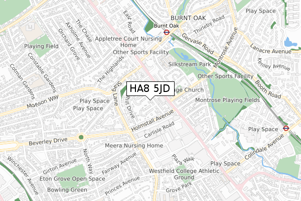 HA8 5JD map - small scale - OS Open Zoomstack (Ordnance Survey)