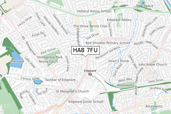 HA8 7FU map - small scale - OS Open Zoomstack (Ordnance Survey)