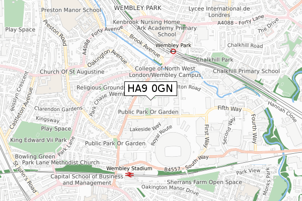 HA9 0GN map - small scale - OS Open Zoomstack (Ordnance Survey)