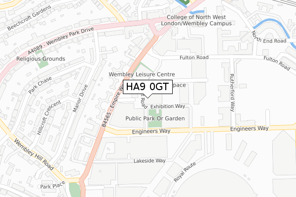 HA9 0GT map - large scale - OS Open Zoomstack (Ordnance Survey)