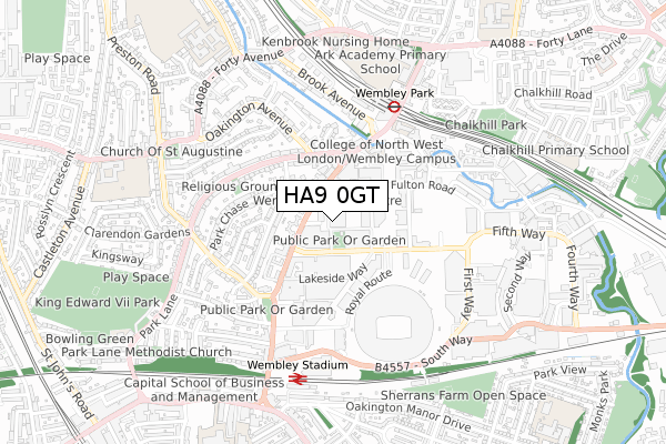 HA9 0GT map - small scale - OS Open Zoomstack (Ordnance Survey)