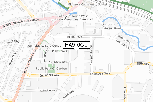 HA9 0GU map - large scale - OS Open Zoomstack (Ordnance Survey)