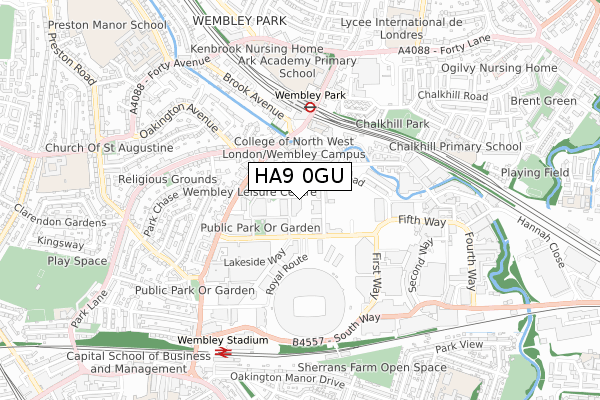 HA9 0GU map - small scale - OS Open Zoomstack (Ordnance Survey)