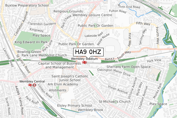 HA9 0HZ map - small scale - OS Open Zoomstack (Ordnance Survey)