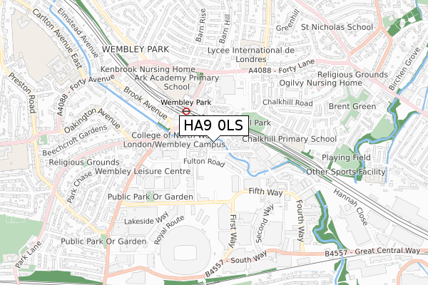 HA9 0LS map - small scale - OS Open Zoomstack (Ordnance Survey)