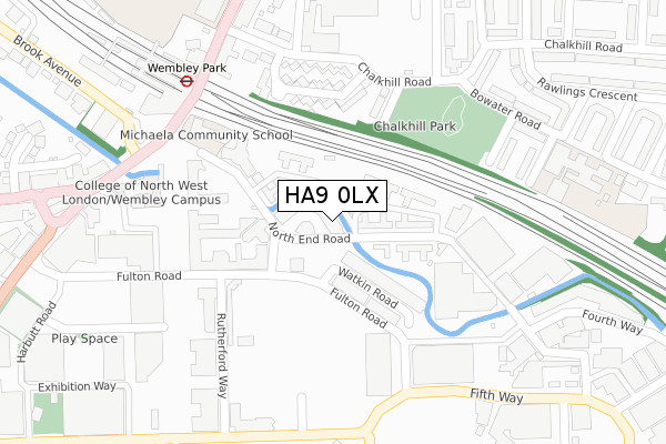 HA9 0LX map - large scale - OS Open Zoomstack (Ordnance Survey)