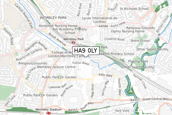 HA9 0LY map - small scale - OS Open Zoomstack (Ordnance Survey)