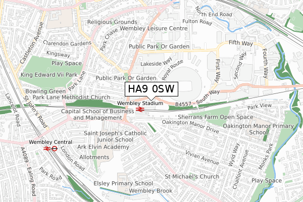 HA9 0SW map - small scale - OS Open Zoomstack (Ordnance Survey)