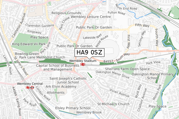 HA9 0SZ map - small scale - OS Open Zoomstack (Ordnance Survey)