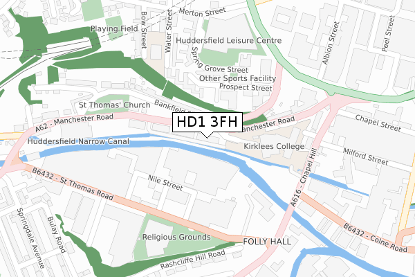 HD1 3FH map - large scale - OS Open Zoomstack (Ordnance Survey)