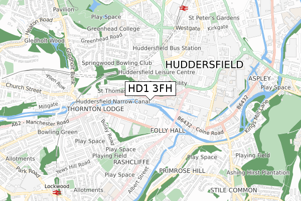 HD1 3FH map - small scale - OS Open Zoomstack (Ordnance Survey)