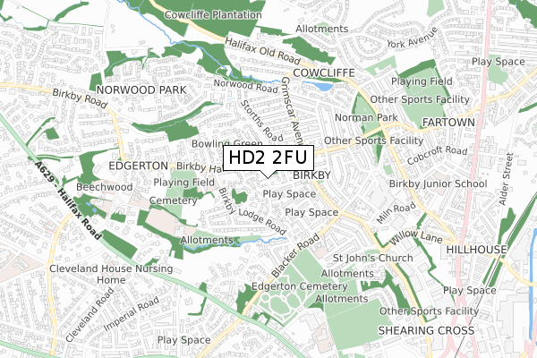 HD2 2FU map - small scale - OS Open Zoomstack (Ordnance Survey)