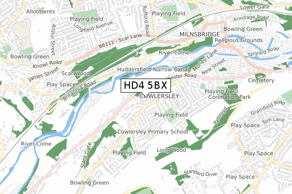 HD4 5BX map - small scale - OS Open Zoomstack (Ordnance Survey)