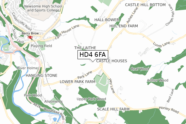 HD4 6FA map - small scale - OS Open Zoomstack (Ordnance Survey)