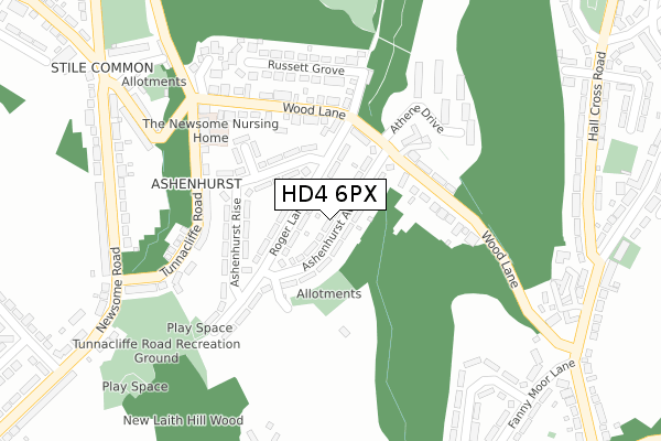 HD4 6PX map - large scale - OS Open Zoomstack (Ordnance Survey)