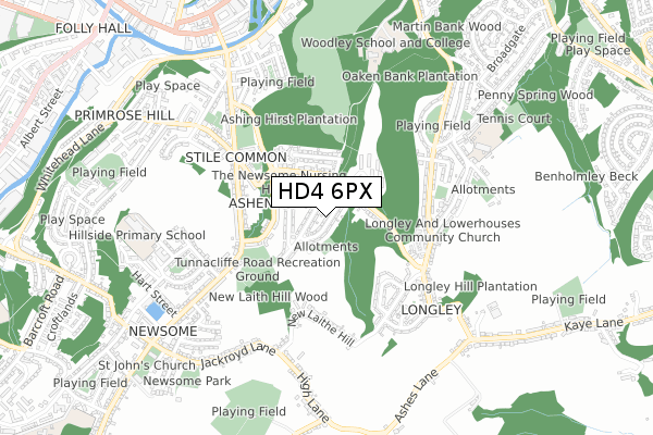 HD4 6PX map - small scale - OS Open Zoomstack (Ordnance Survey)