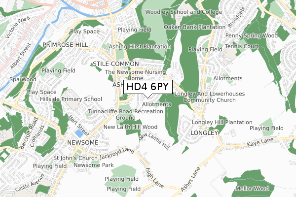 HD4 6PY map - small scale - OS Open Zoomstack (Ordnance Survey)