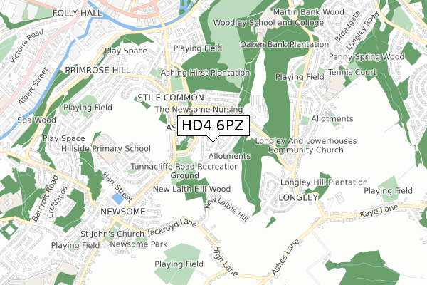 HD4 6PZ map - small scale - OS Open Zoomstack (Ordnance Survey)