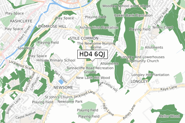 HD4 6QJ map - small scale - OS Open Zoomstack (Ordnance Survey)