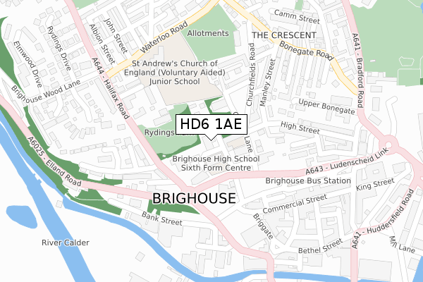 HD6 1AE map - large scale - OS Open Zoomstack (Ordnance Survey)