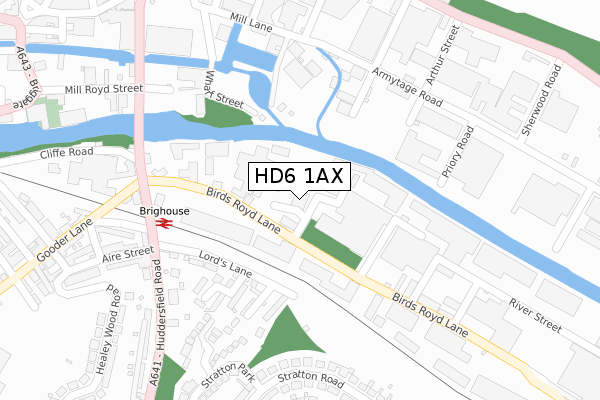 HD6 1AX map - large scale - OS Open Zoomstack (Ordnance Survey)