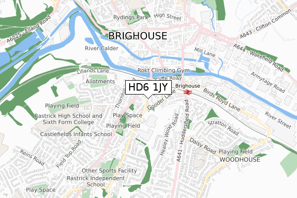 HD6 1JY map - small scale - OS Open Zoomstack (Ordnance Survey)