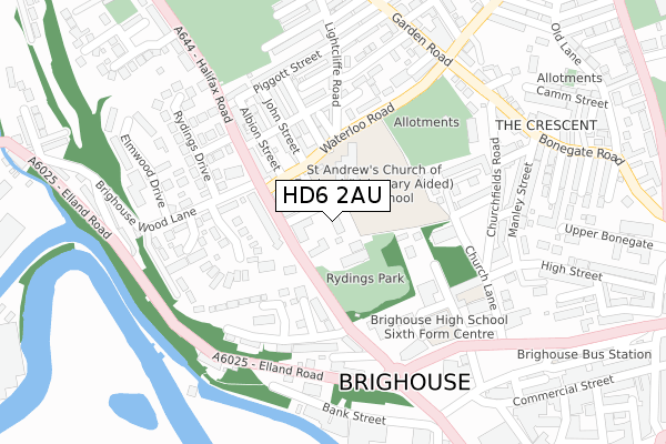 HD6 2AU map - large scale - OS Open Zoomstack (Ordnance Survey)