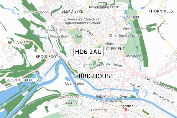 HD6 2AU map - small scale - OS Open Zoomstack (Ordnance Survey)