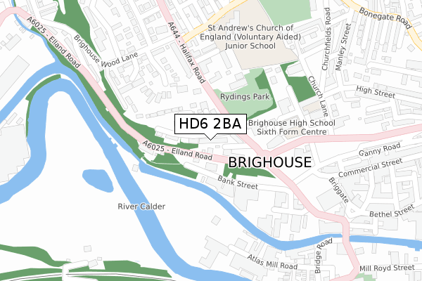 HD6 2BA map - large scale - OS Open Zoomstack (Ordnance Survey)