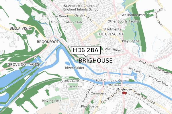 HD6 2BA map - small scale - OS Open Zoomstack (Ordnance Survey)