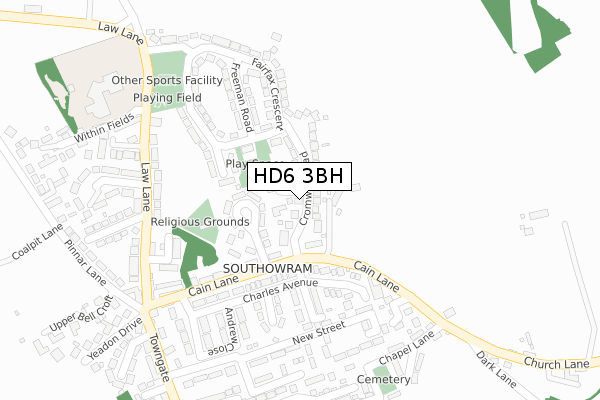 HD6 3BH map - large scale - OS Open Zoomstack (Ordnance Survey)