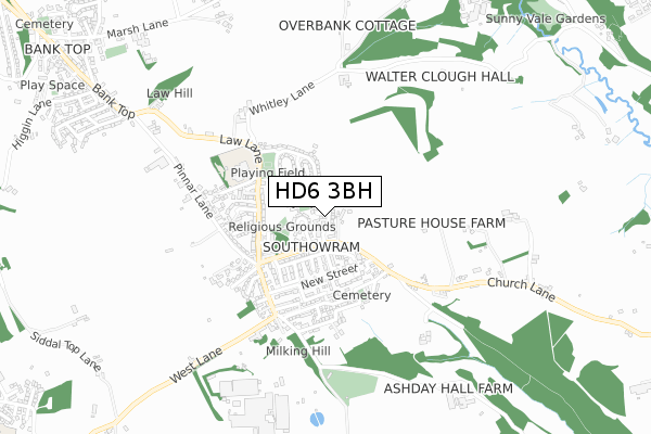 HD6 3BH map - small scale - OS Open Zoomstack (Ordnance Survey)