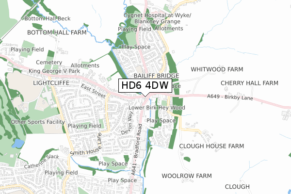 HD6 4DW map - small scale - OS Open Zoomstack (Ordnance Survey)