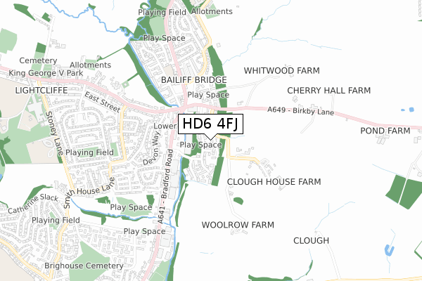 HD6 4FJ map - small scale - OS Open Zoomstack (Ordnance Survey)