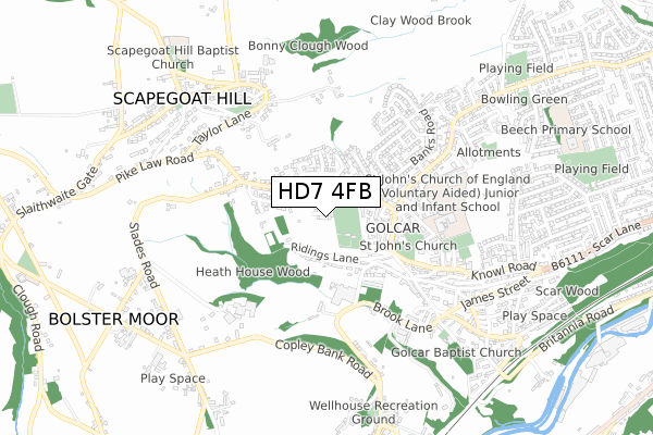 HD7 4FB map - small scale - OS Open Zoomstack (Ordnance Survey)