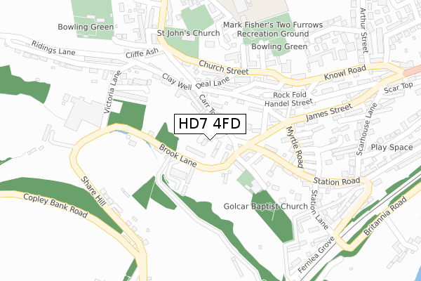 HD7 4FD map - large scale - OS Open Zoomstack (Ordnance Survey)