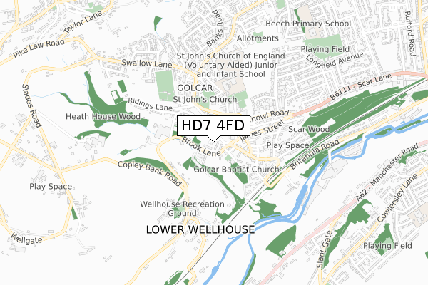 HD7 4FD map - small scale - OS Open Zoomstack (Ordnance Survey)