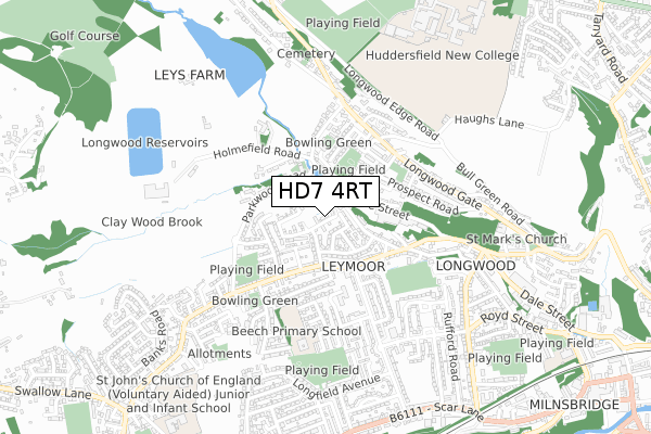 HD7 4RT map - small scale - OS Open Zoomstack (Ordnance Survey)