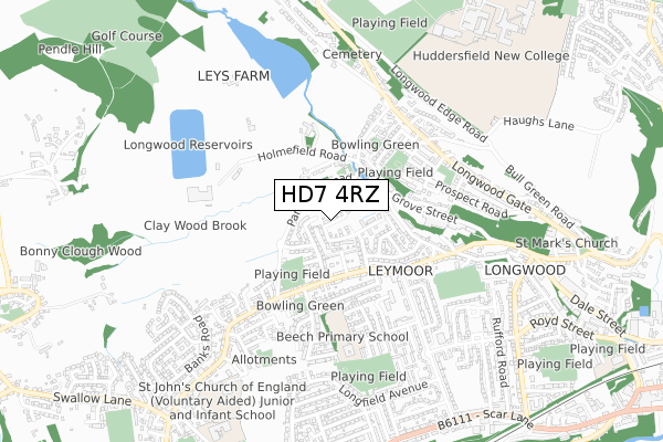 HD7 4RZ map - small scale - OS Open Zoomstack (Ordnance Survey)