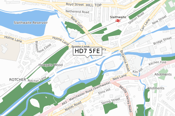 HD7 5FE map - large scale - OS Open Zoomstack (Ordnance Survey)