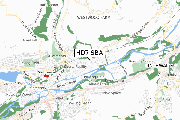 HD7 9BA map - small scale - OS Open Zoomstack (Ordnance Survey)