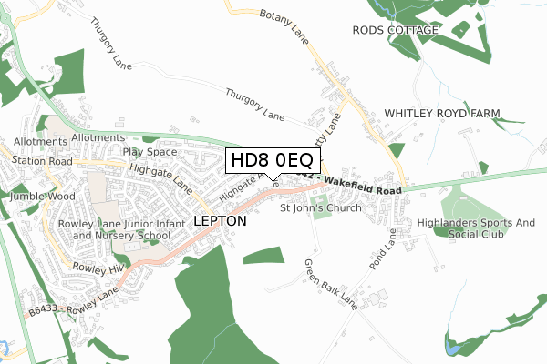 HD8 0EQ map - small scale - OS Open Zoomstack (Ordnance Survey)